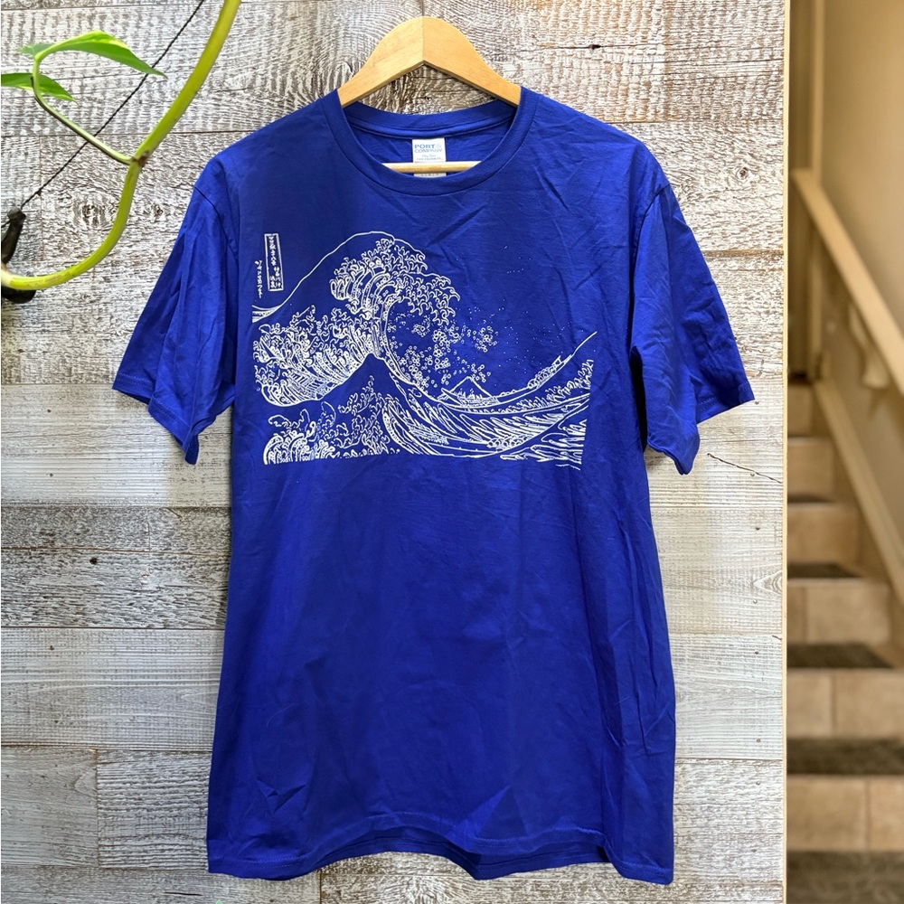 Port & Company | "The Great Wave Off Kanagawa" Art Tee - Unisex L, Blue/White